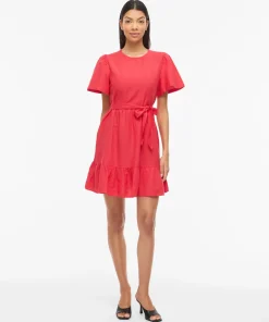 VILA PRISSILA O-NECK SHORT DRESS IN RED