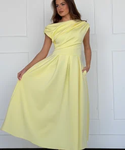GIRL IN MIND BETTY ASYMMETRIC NECKLINE MIDI DRESS IN YELLOW