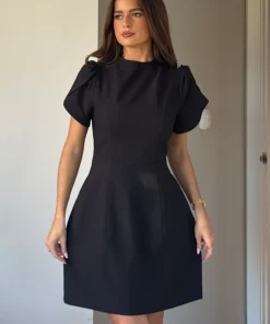 GIRL IN MIND AMI TULIP SLEEVE MINI DRESS IN BLACK