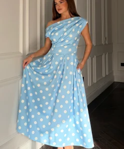 GIRL IN MIND BETTY MIDI DRESS IN BLUE POLKA DOT
