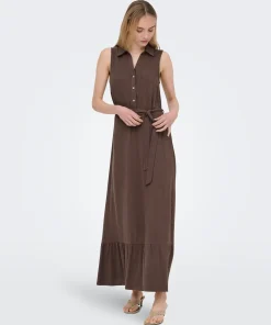 ONLY SIESTA LINEN BELT DRESS IN SHOPPING BAG BROWN