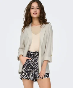 ONLY SIESTA 3/4 SLEEVE OPEN LINEN BLAZER IN MOONBEAM