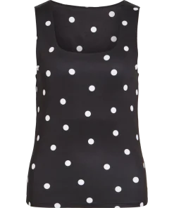 VILA KENZA U-NECK REVERSIBLE TANK TOP IN BLACK / WHITE POLKA DOT