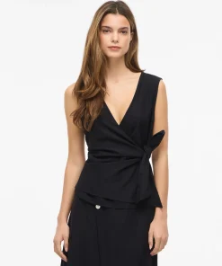 VILA PRISSILA V-NECK KNOT TOP IN BLACK