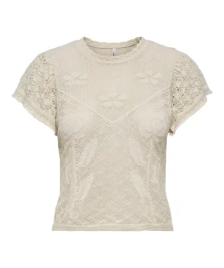 ONLY ESTRALLA S/S SHORT STUCTOP KNIT ECRU