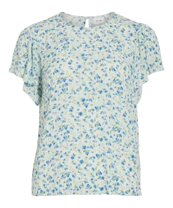 VILA GREIS SS O NECK TOP BLUE FLOWER