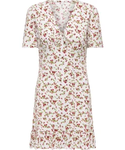 ONLY MOLLY S/S VNECK DRESS CLOUD DANCER/POETRIC DITSY
