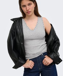 ONLY ROCK V-NECK STUDS TANK TOP IN GREY