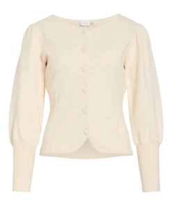 VILA CASSIE BOAT NECK KNIT CARDIGAN IN BIRCH