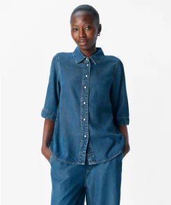OBJECT FRAME 2/4 SLEEVE SHIRT IN DARK DENIM