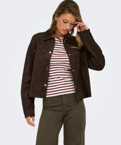 JDY JULLE FAUX SUEDE SHIRT IN COFFEE BEAN