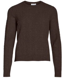 VILA KERRY O-NECK CABLE KNIT TOP IN COFFEE BEAN