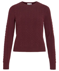 VILA KERRY O-NECK CABLE KNIT TOP IN PORT ROYALE