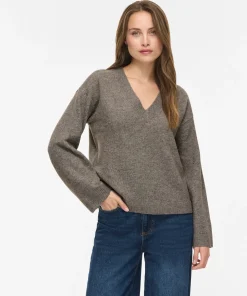 VILA LIGA V-NECK REVERSIBLE KNIT IN FALCON
