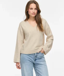 VILA LIGA V-NECK REVERSIBLE KNIT IN BIRCH