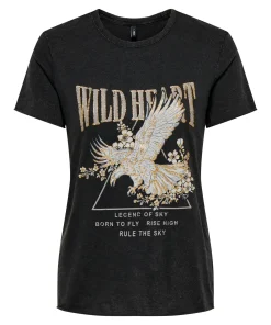 ONLY LUCY WILD HEART T-SHIRT IN CHARCOAL