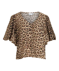 VILA MAFALDA 2/4 SLEEVE BALLON TOP IN LEOPARD PRINT