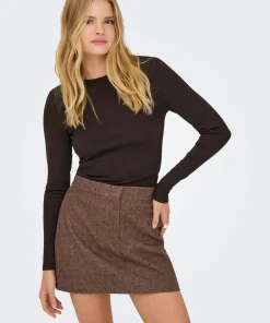 ONLY RILEY LONG SLEEVE TOP IN BROWN