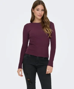 ONLY RILEY LONG SLEEVE TOP IN WINE