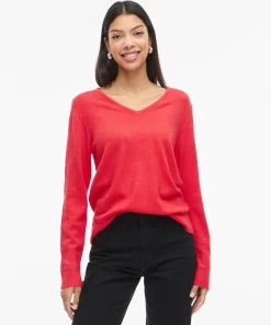 VILA RIL V-NECK KNIT IN HIBISCUS