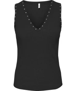 ONLY ROCK V-NECK STUDS TANK TOP IN BLACK