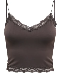 ONLY VICKY LACE SEAMLESS CROPPED TOP IN DARK BROWN