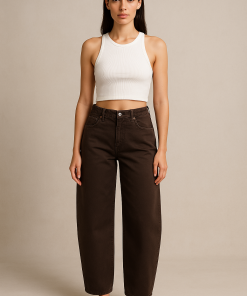 ONLY TAYLOR HIGH WAIST BARREL LEG JEANS IN BROWN