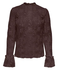 ONLY CRISMA LACE TOP IN COFFEE BEAN