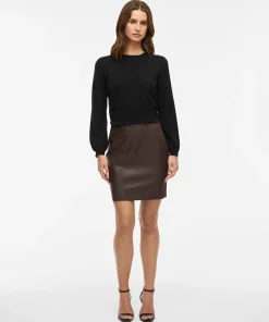 VILA DAGMAR HIGH WAIST COATED SKIRT IN COFFEE BEAN