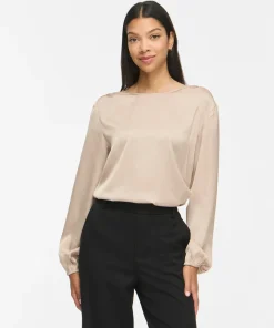 VILA ENNA RAVENNA O-NECK TOP IN CEMENT