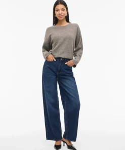 VILA FREYA HIGH WAIST WIDE LEG JEANS IN DARK DENIM