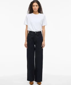 VILA FREYA HIGH WAIST WIDE LEG JEANS IN DARK BLUE RINSE
