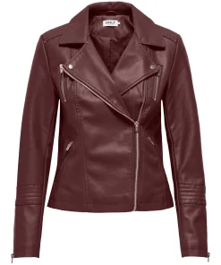 ONLY GEMMA FAUX LEATHER BIKER IN MAROON