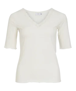 VILA JANNO 2/4 SLEEVE LACE TOP IN WHITE