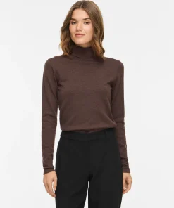 VILA MALU ROLLNECK KNIT TOP IN COFFEE BEAN MELANGE