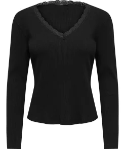 ONLY SARA SHARAI L/S VNECK TOP BLACK