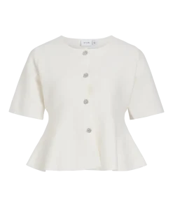VILA SWAY 2/4 SLEEVE PEPLUM CARDIGAN IN OFF WHITE