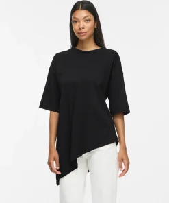 VILA ULIERA 2/4 SLEEVE ASYMMETRIC OVERSIZED T-SHIRT IN BLACK